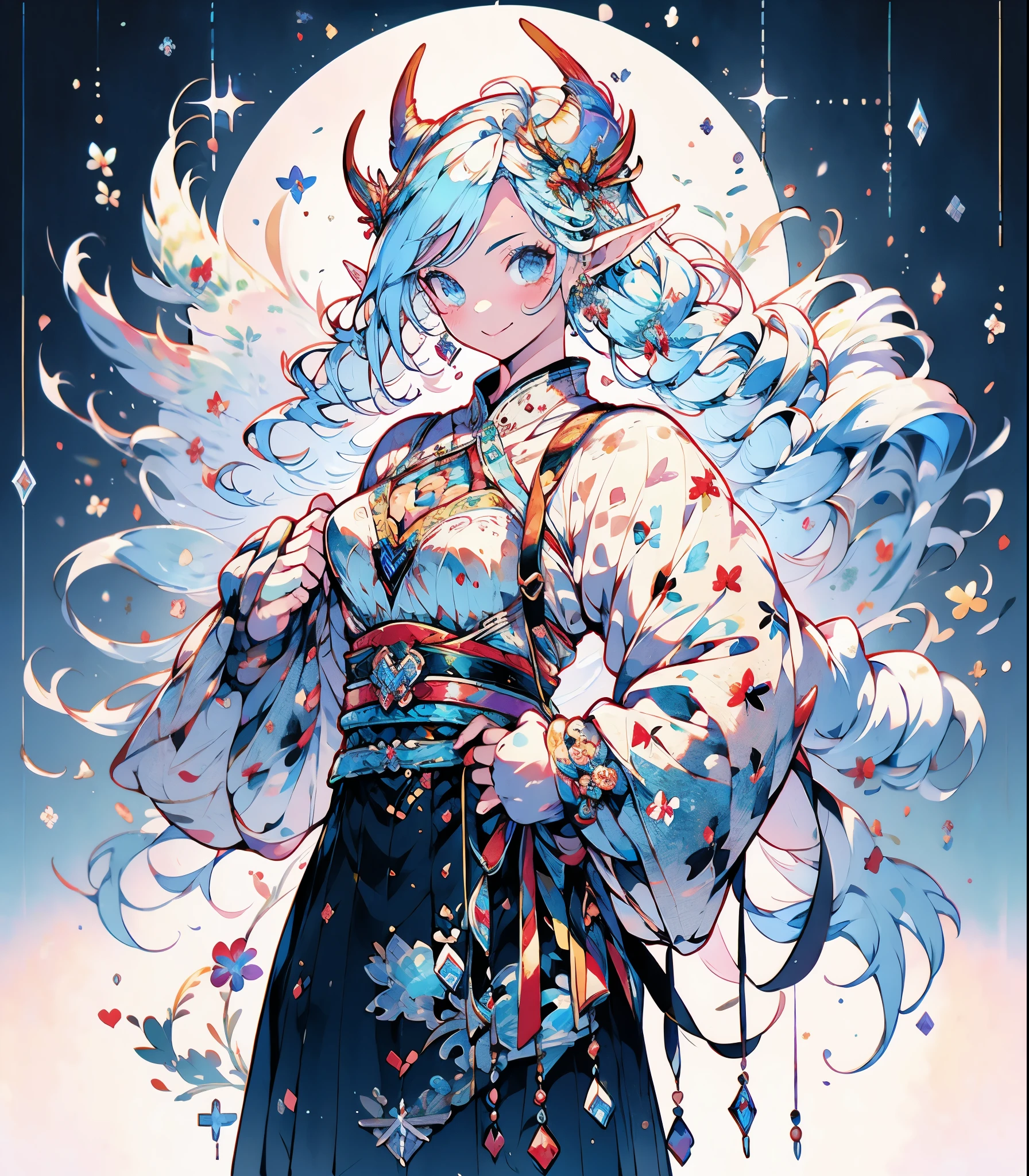 ((Highest quality)), ((masterpiece)), (detailed), (Ice Elf Portrait:1.2), Medium length elven ears, Pointed Ears,Around the ice, Frosty Theme,( 輝く黄colorい目:1.2), A light, cold smile, Arrogant look, Sexy Russian costume, blue crystal jewelry, Ice blue glowing tattoo,detailed,Realistic,4K High Definition,Mappa Studio,masterpiece,Highest quality,Official Art,figure,Clear lines,(nice_color),Perfect composition,Fantasy,Concentration,The rule of thirds