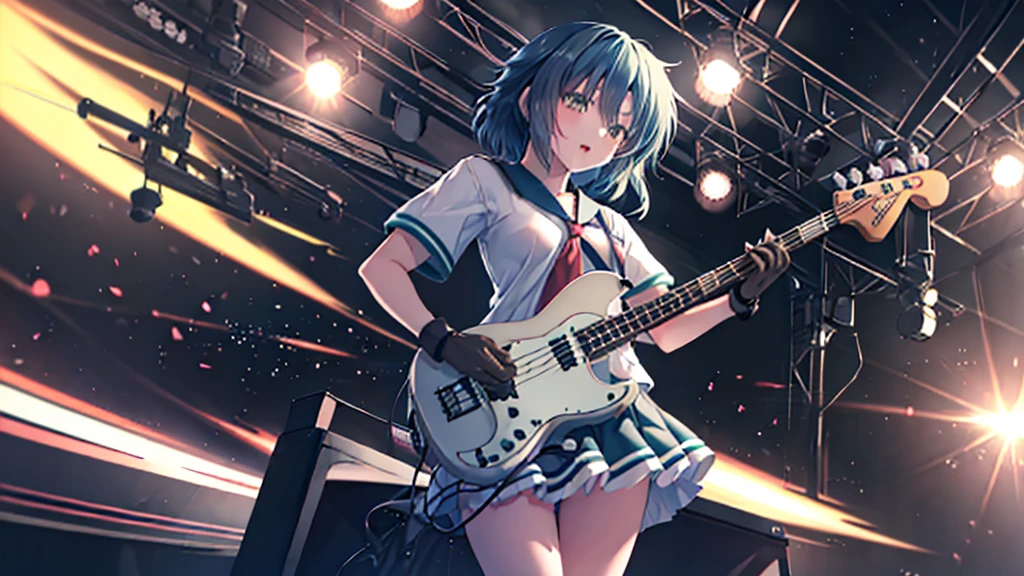 ＜High precision＞＜high resolution＞girl(Cool)(Be cool),Guitar vocals,Black mini skirt,short cut and ponytail,Music Stage,Sing passionately,Heat,Kiso Kai Ni(Fleet Collection),Ryo Yamada
