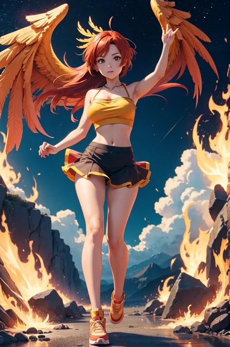 full body, anime phoenix girl, tube top