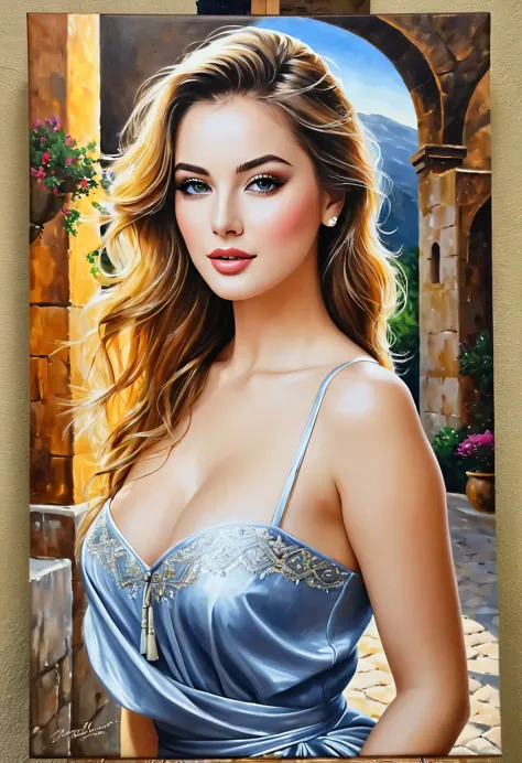 oil painting, Masterpiece artwork, Beautiful woman, ((unique beauty)), beautiful setting,