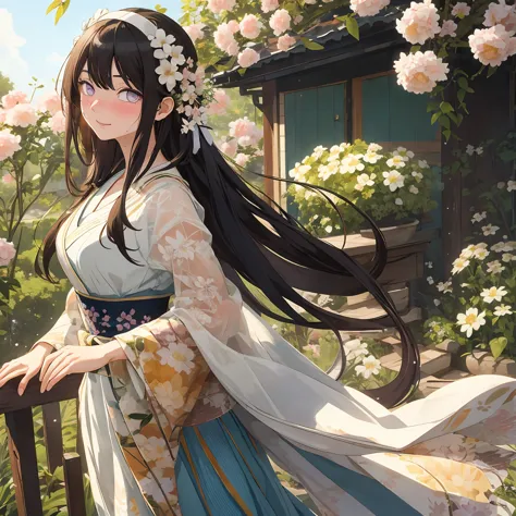 masterpiece， Very detailed， Best quality， Ultra-high resolution， 1 Girl， solo，（Ratio of Hyuga flowers：1），Long hair hanging down,...