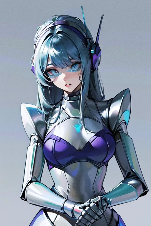 empty eyes,robotized woman ,big bust,Robot Joint ,Metal skin,dress,android,Robot Suit