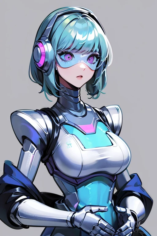 empty eyes,robotized woman ,big bust,Robot Joint ,Metal skin,dress,android,Robot Suit