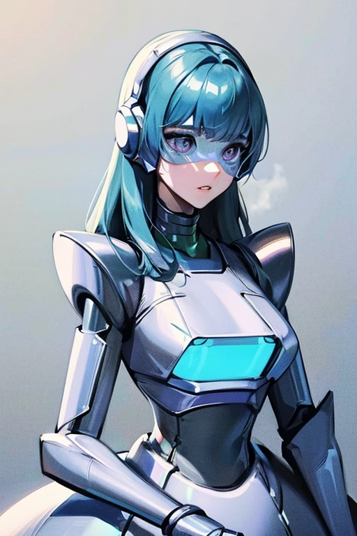 empty eyes,robotized woman ,big bust,Robot Joint ,Metal skin,dress,android,Robot Suit