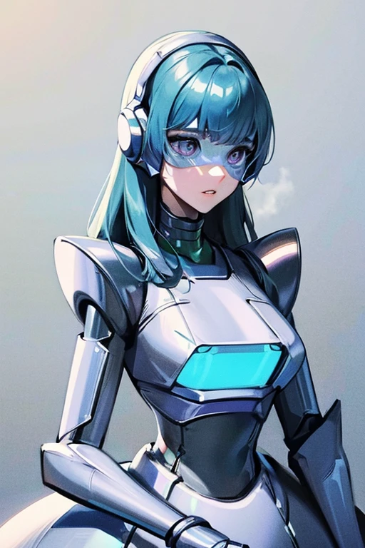 leere Augen,Robotisierte Frau ,große Oberweite,Robotergelenk ,Metallhaut,Kleid,android,Roboteranzug