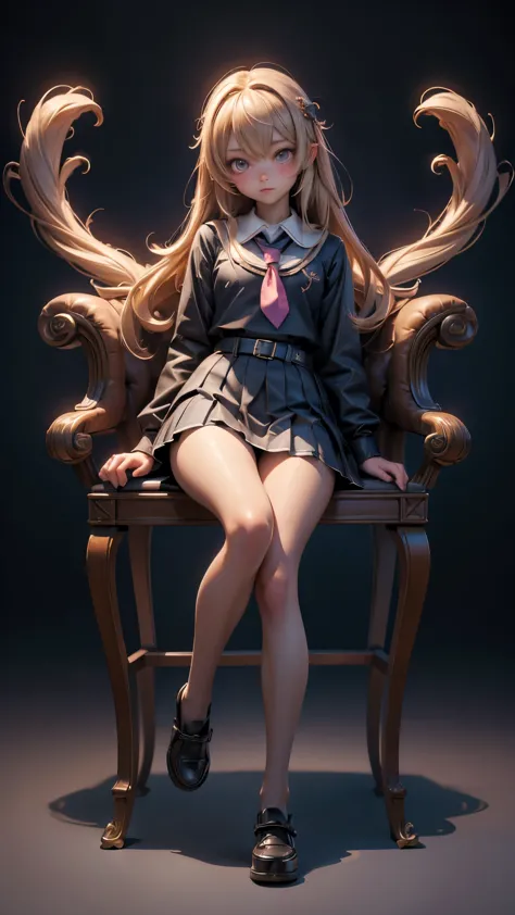 There was acute small girl atomically correct full body, with her feet on a chair，detailed digital anime art，8K high quality det...