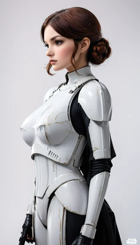 profile、stormtrooper、upper body、simple background、solo、large breasts