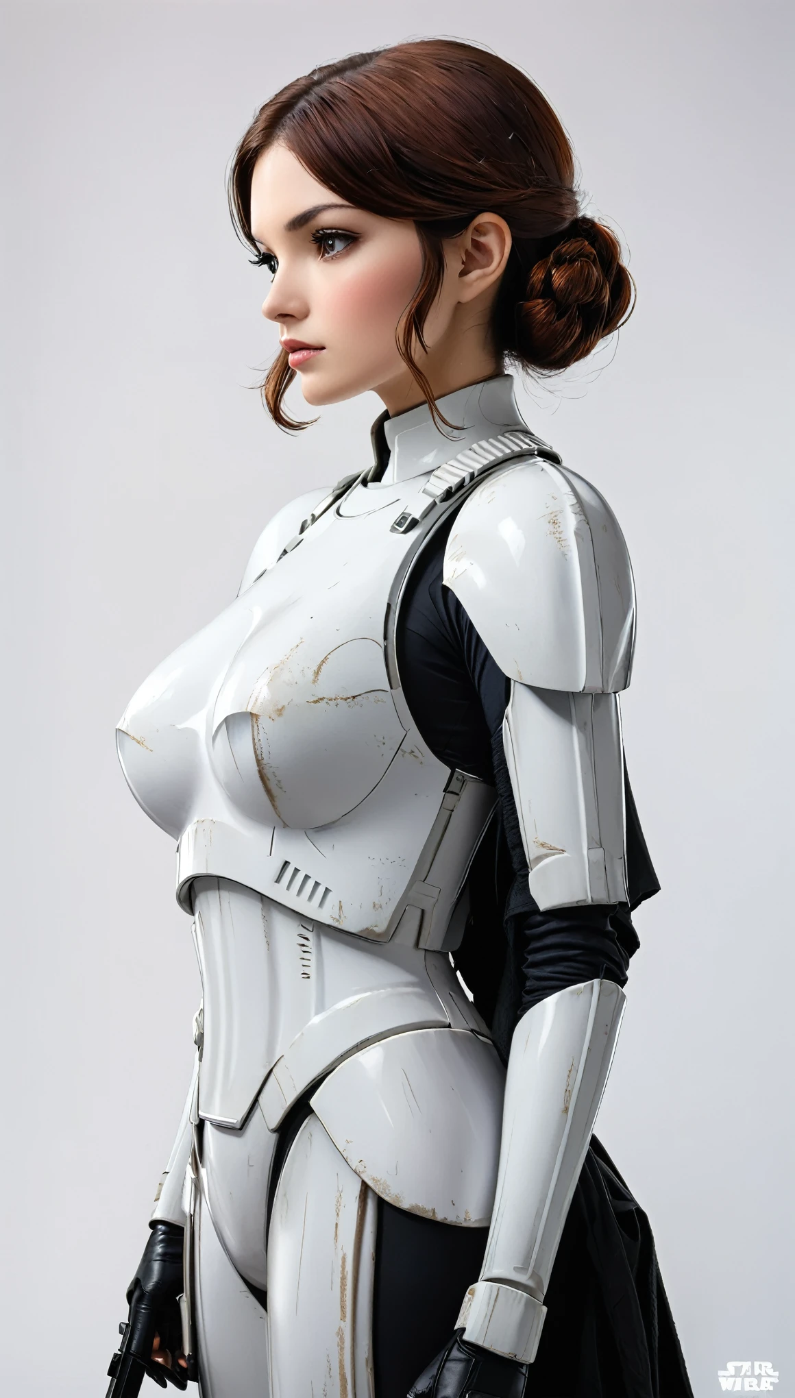 profile、Stormtrooper、Upper Body、Simple Background、solo、Large Breasts