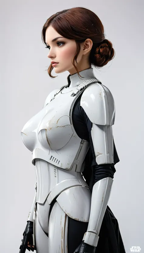 profile、stormtrooper、upper body、simple background、solo、large breasts