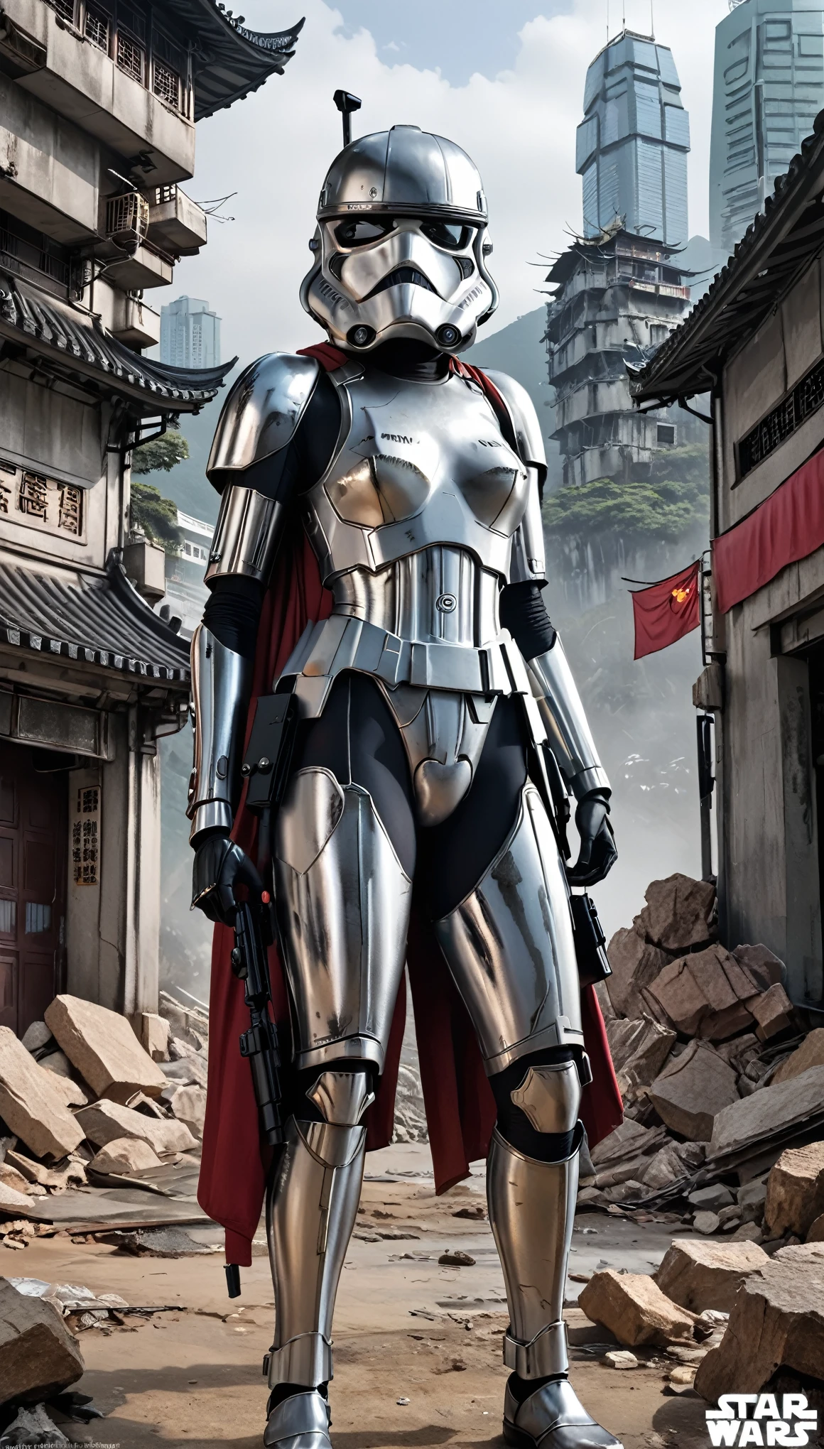 Stormtrooper、Silver metallic body、Female body type、ruins、solo、Hongkong、