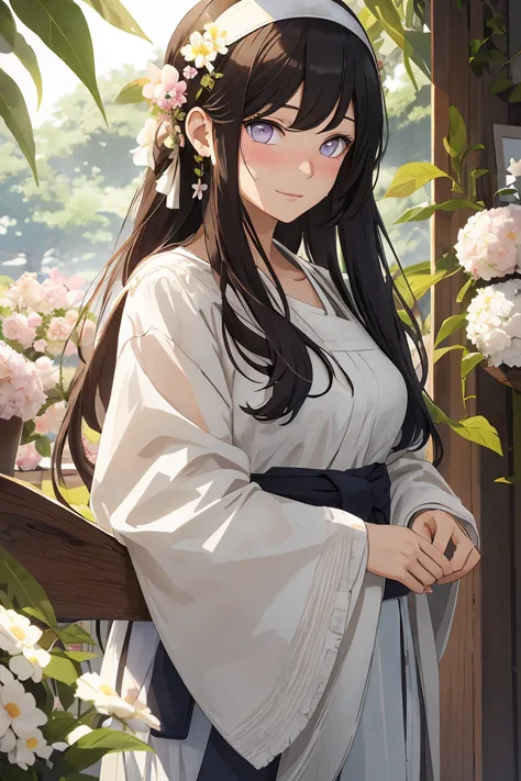 masterpiece， Very detailed， Best quality， Ultra-high resolution， 1 Girl， solo，（Ratio of Hyuga flowers：1），Long hair hanging down,...