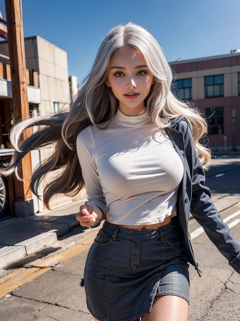 (A photo of a super beautiful white-haired Russian female student standing:1.2)(Sexiest Arab Women)(Smiling:1.2)(16K, RAW Photos, Highest quality, masterpiece: 1.2),(Her shiny, wavy long hair is blown wildly by the wind:1.1) Super detailed, Super Resolution, (Genuine, Genuine photos: 1.37), Portraiture, High-resolution RAW color photos, Professional photos, Very detailed, 8k wallpaper, Very detailed CG Unity 8k wallpaper, Very detailed beautiful girl, Very detailed faces,(Blizzard in Tel Aviv:1.2)(Tight school uniform:1.2)(whole body)(Skinny but big boobs:1.1)(かわいいタイトな半袖 style outfit:1.2)School uniform style outfit,light gray eyes,from side,Winter coats for students,Knee-high socks