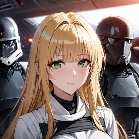 ((highest quality)), ((masterpiece)), (detailed), （perfect face）、the woman is tier, a beautiful stormtrooper with green eyes and...