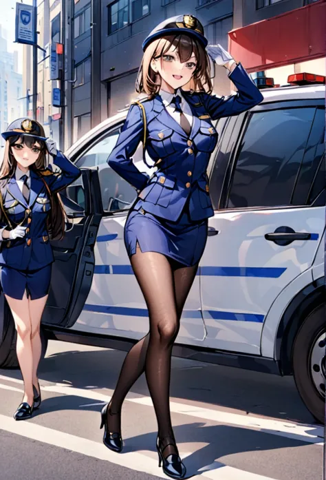 woman１people、woman police officer、紺色のwoman police officer、woman police officerの制帽、uniform buttons、collared shirt、black tie、navy ...