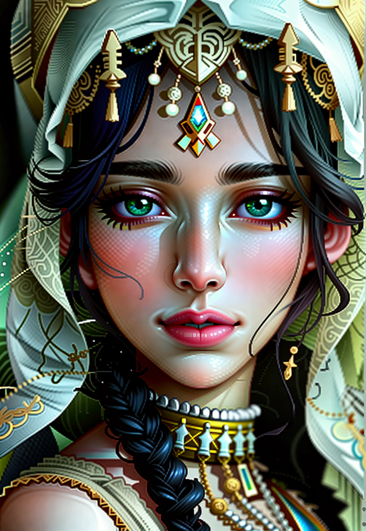 1girl, solo, stelle (honkai: star rail), upper body, looking down, eyeliner, solid ees, sharp eyes, herat-shaped pupils, emotionless, disgusted face, disgusted eyes, very long hair, belly dancer outfit, turban, brancer, brooch, neck ring, circlet, bridal gautles, (crop top), veil, mouth veil, pelvic curtain, stomach, sash, thighlet, dancer, black background, perfect face, perfect hands, perfect fingers, non human fingers, perfect design, perfect detailed eyes, beautiful detailed eyes, top quality, best quality, masterpiece, detailed outfit, super detailed, ultra detailed, highly detailed, cinematic lighting, perfect anatomy, CG:1.9, ultra detailed:1.9, ultra-detailed:1.9, high resolution:1.9, high res:1.9, absurdres:1.9, masterpiece:2, high quality:2, best quality:2, (ultra-detailed), (illustration), (disheveled hair), (beautiful detailed eyes), beautiful, amazing, detailed eyes, (masterpiece), best quality, ((ultra-detailed)), ((an extremely detailed and delicate)), (8k cg wallpaper), (stunning art), ((illustration))