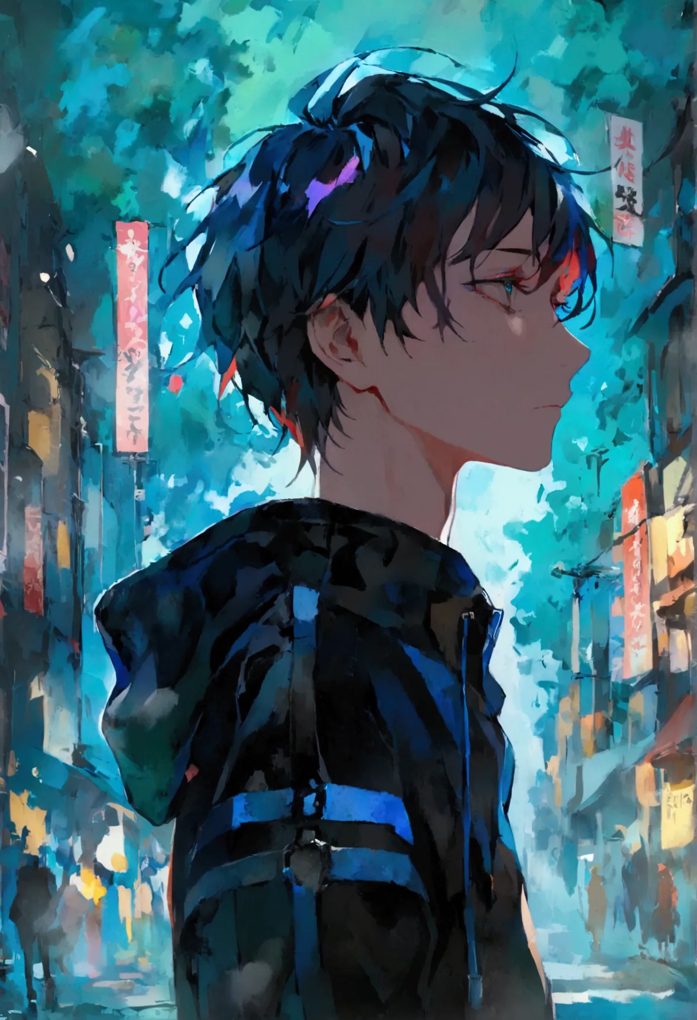 One boy,Depression,The color scheme is blue,original character