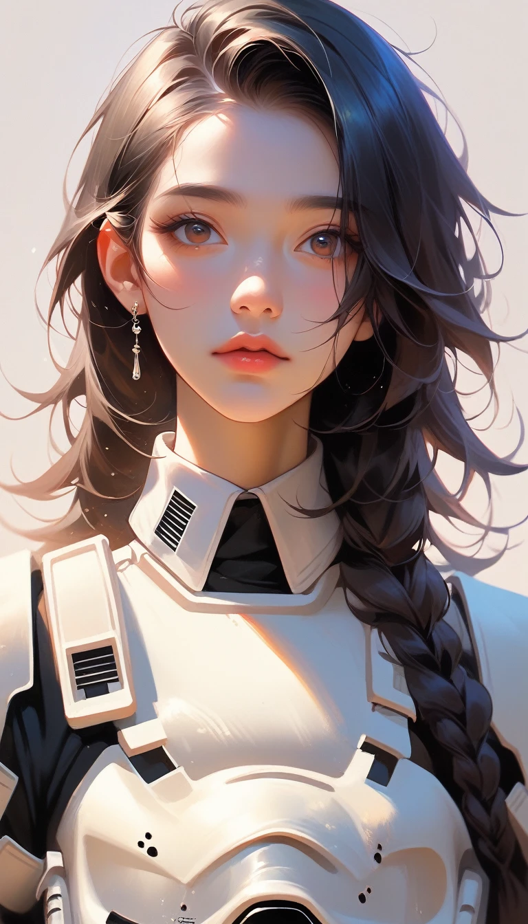 Stormtrooper、Asian、20-year-old、woman、Black Hair、Upper Body、Simple Background、