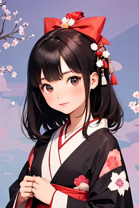 there is nothing, Highest quality, Japanese girl, 10 years old，cute girl， ，Black hair straight，evil girl，Cute kimono