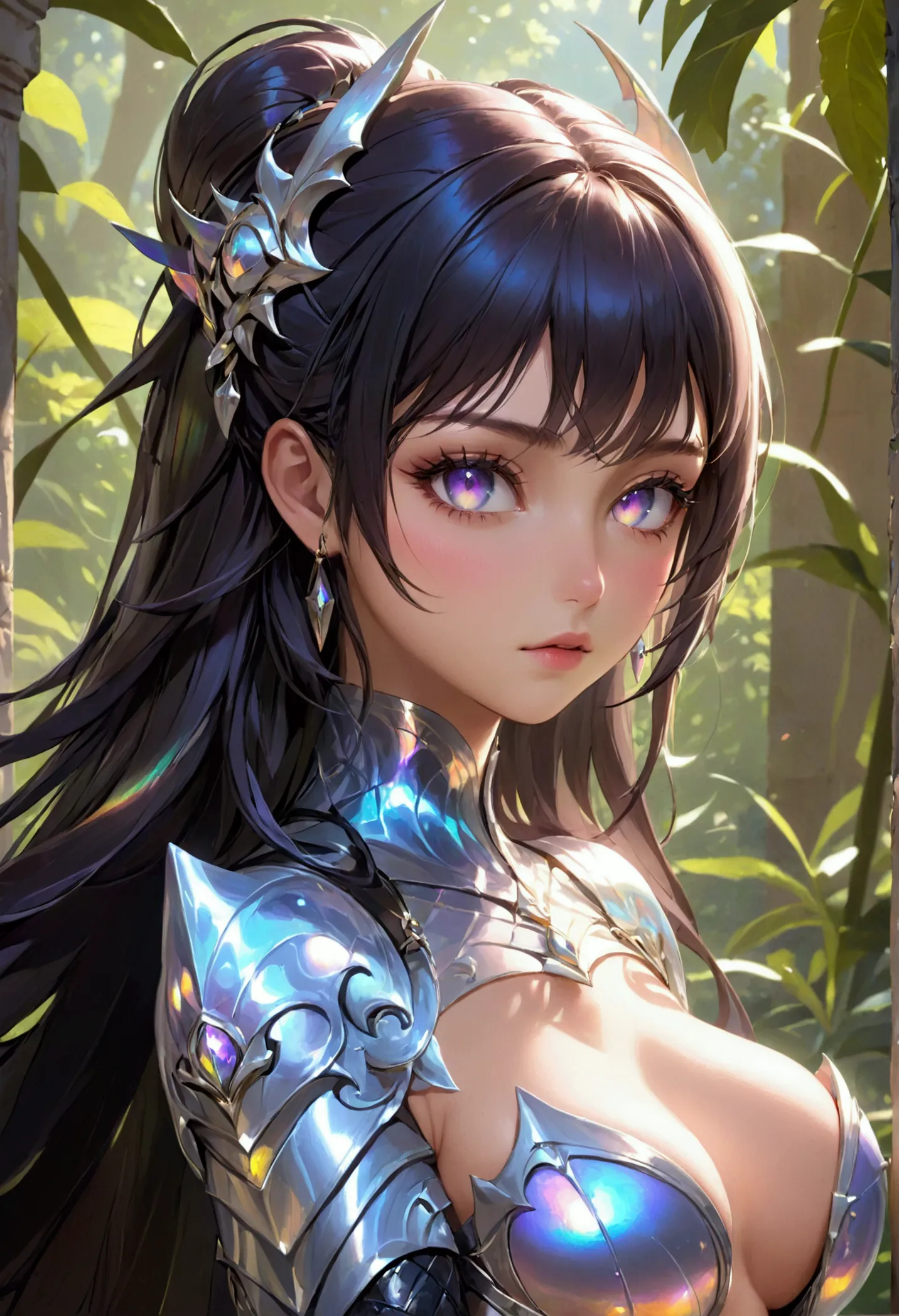 (masterpiece), best quality, expressive eyes, perfect face, Girl,long dark iridescent hair, iridescent eyes, small waist, small ...