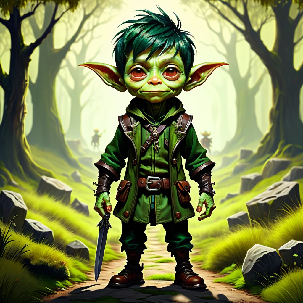 goblin human cross  Age: Equivalent to a 4-year-old human boy

Appearance: Tiny with olive-green human like skin and dark green hair often 