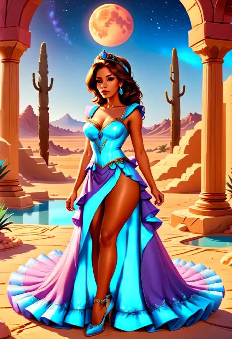 arafed picture of a desert princess break and her pet cougar in her palace high details, best quality, 16k, f a female human pri...