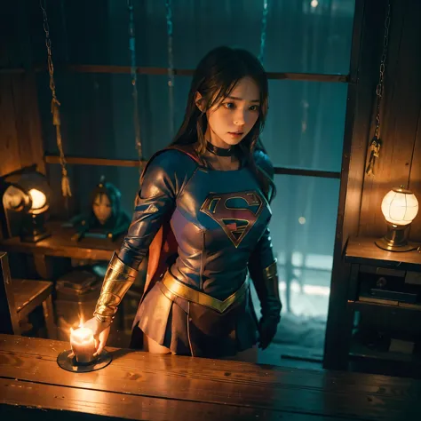 1 supergirl、1/6th scale adult figure、accurate supergirl costume、(両腕両脚を伸ばし全身でx-word)、(diorama of supergirl on a gallows:1.2)、（x-w...