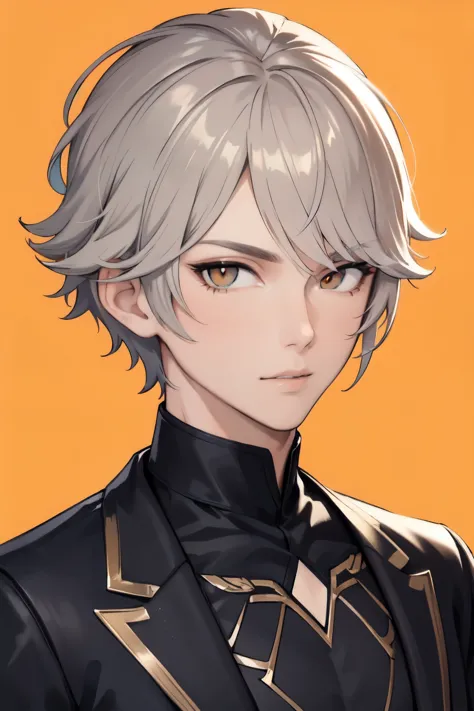 ((best quality)), ((masterpiece)), (detailed), handsome young adult male, short white hair, detailed and well-proportioned orang...