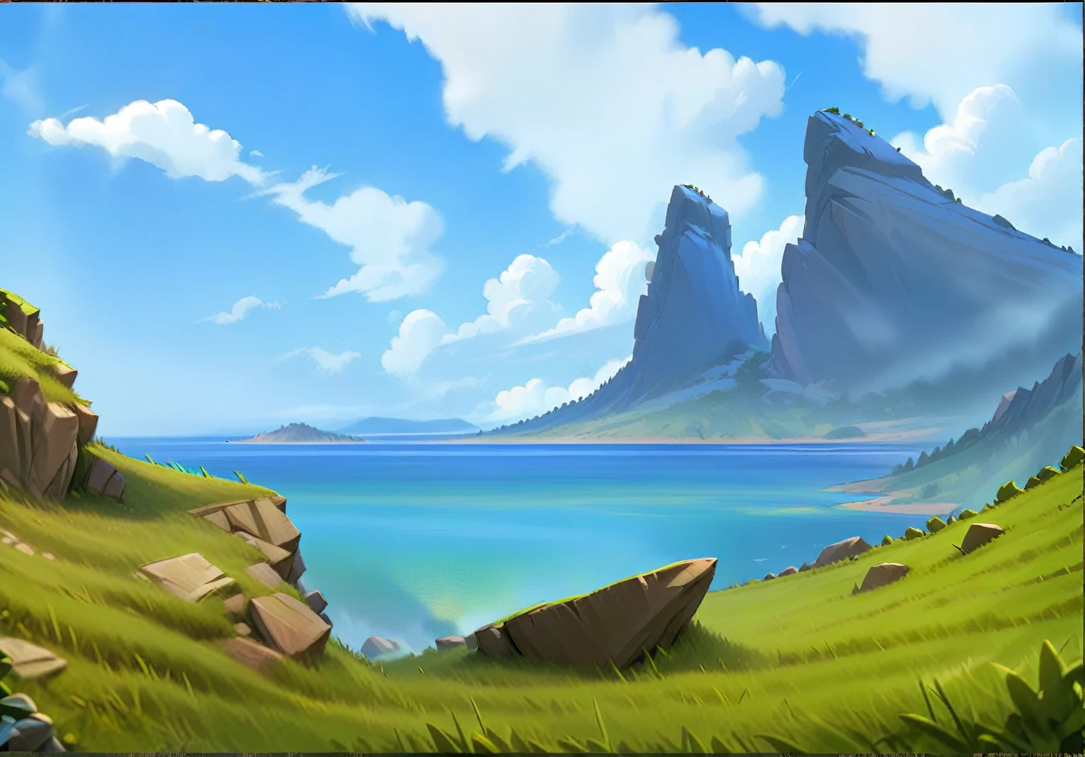 Stone Mountain，grassland，cliff。Fantasy style.Concept Art, Pixar,, best quality，Clash Royale style