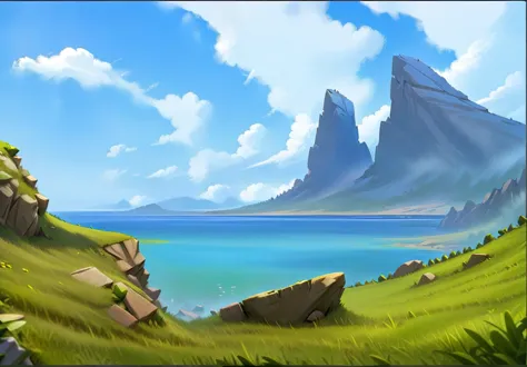 Stone Mountain，grassland，cliff。Fantasy style.Concept Art, Pixar,, best quality，Clash Royale style