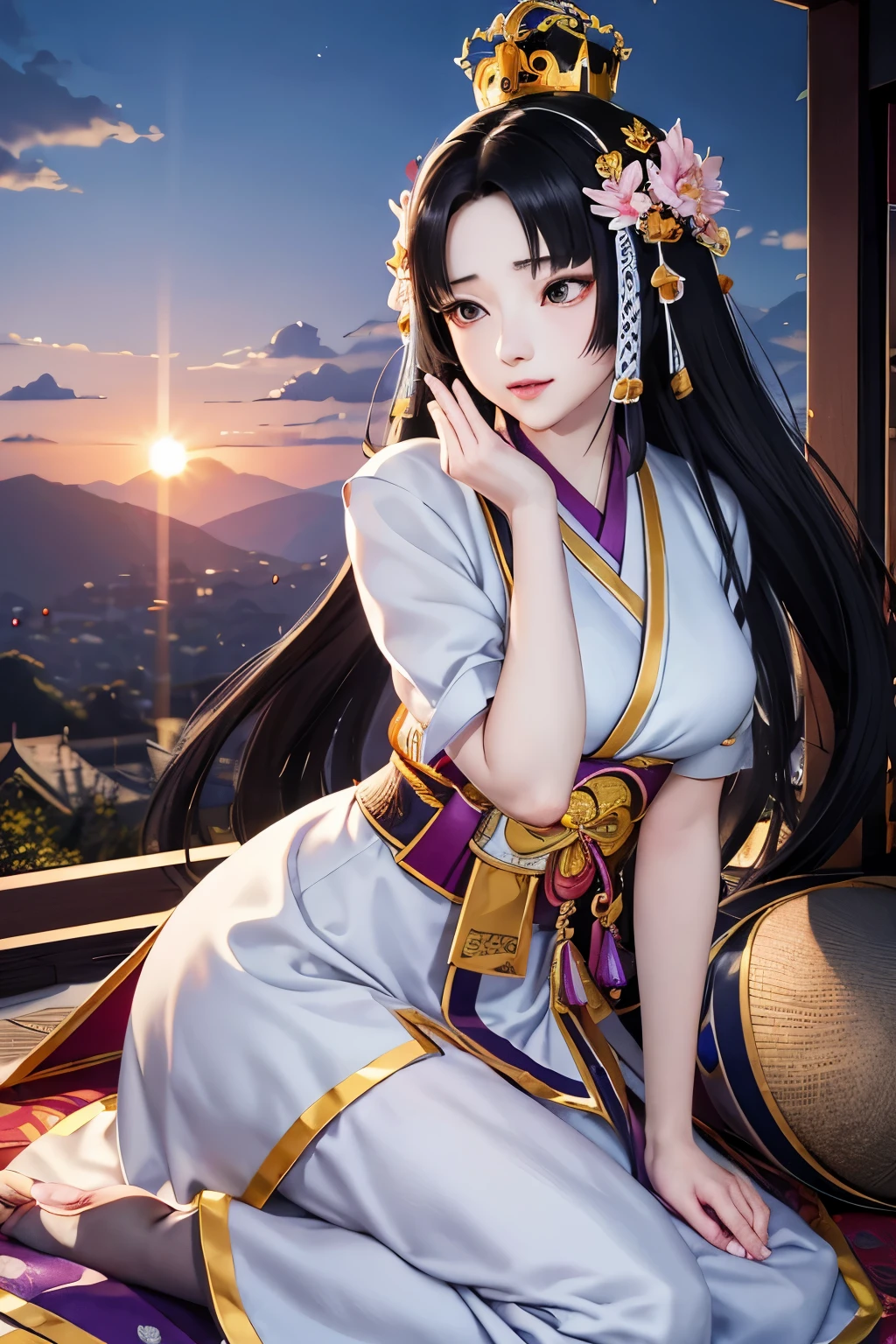 Kaguya、Kaguya、kaguya、Unparalleled in the Three Kingdoms、Unparalleled OROCHI、Black Hair、Straight Long、crown、Immortal、Resident of the fairy world、（（（ＳＦＷ、sound、Highest quality、first-clasasterpiece、Normal body、8K、Detailed face、Ultra-precision、Normal hand、Normal finger、５Finger、Highest）））