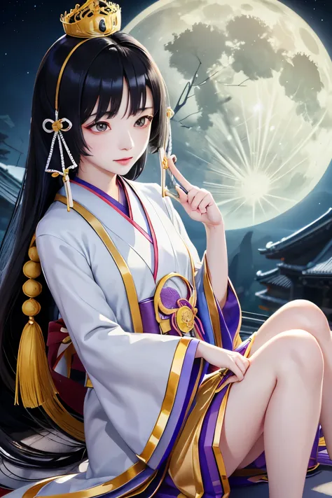 kaguya、kaguya、kaguya、warriors series、unparalleled orochi、black hair、straight long、crown、immortal、resident of the fairy world、sak...