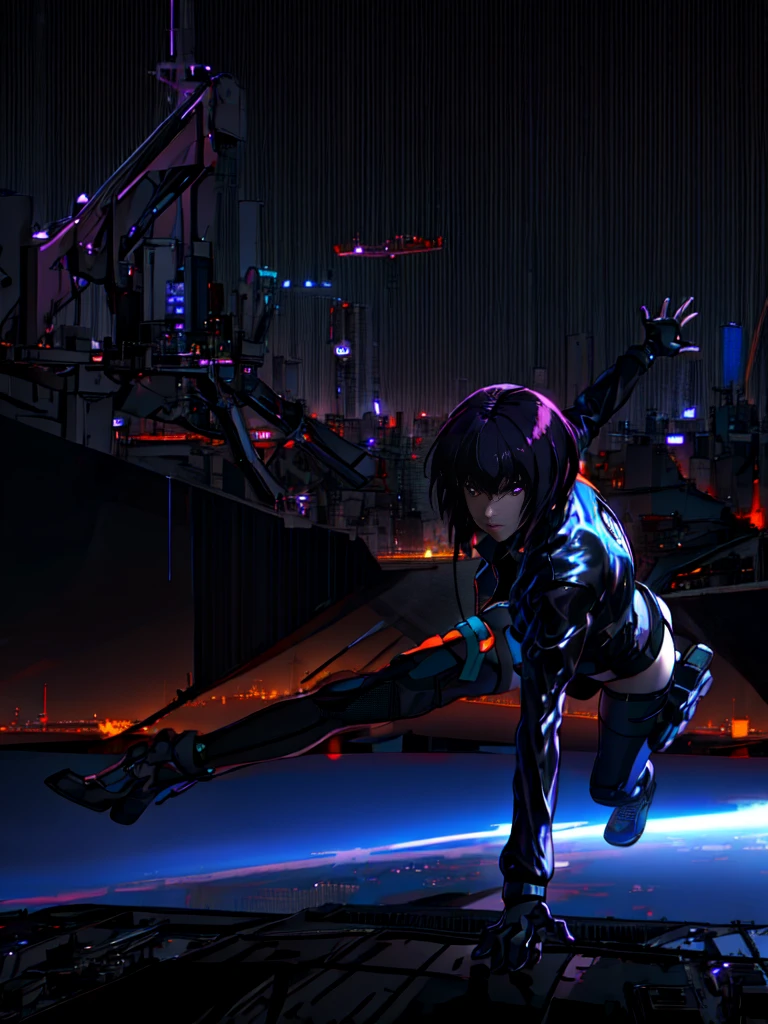 Night city background、neon、Absurd, Highest quality, One girl, alone, View your viewers, Eye focus, motoko_Kusanagi, Black jacket