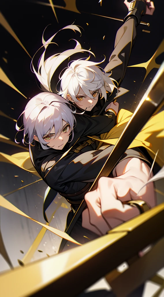 21-year old mercenary white hair and gold eyes 