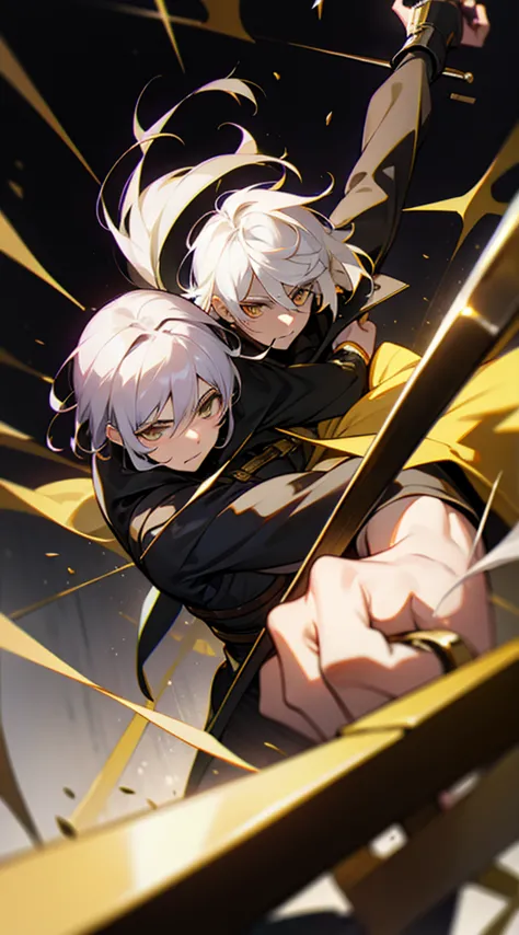 21-year old mercenary white hair and gold eyes