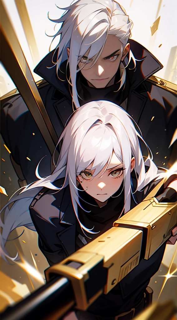 21-year old mercenary white hair and gold eyes 