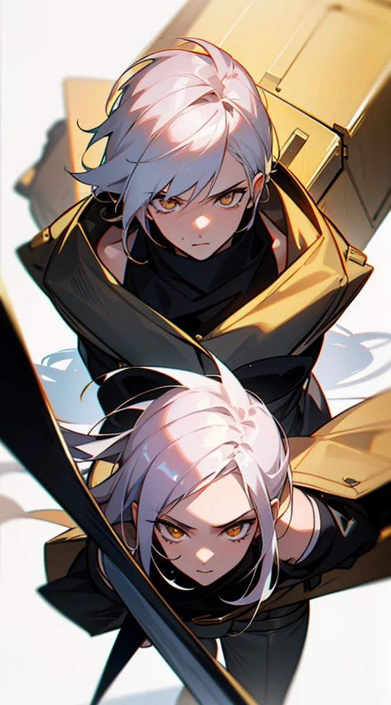 21-year old mercenary white hair and gold eyes 