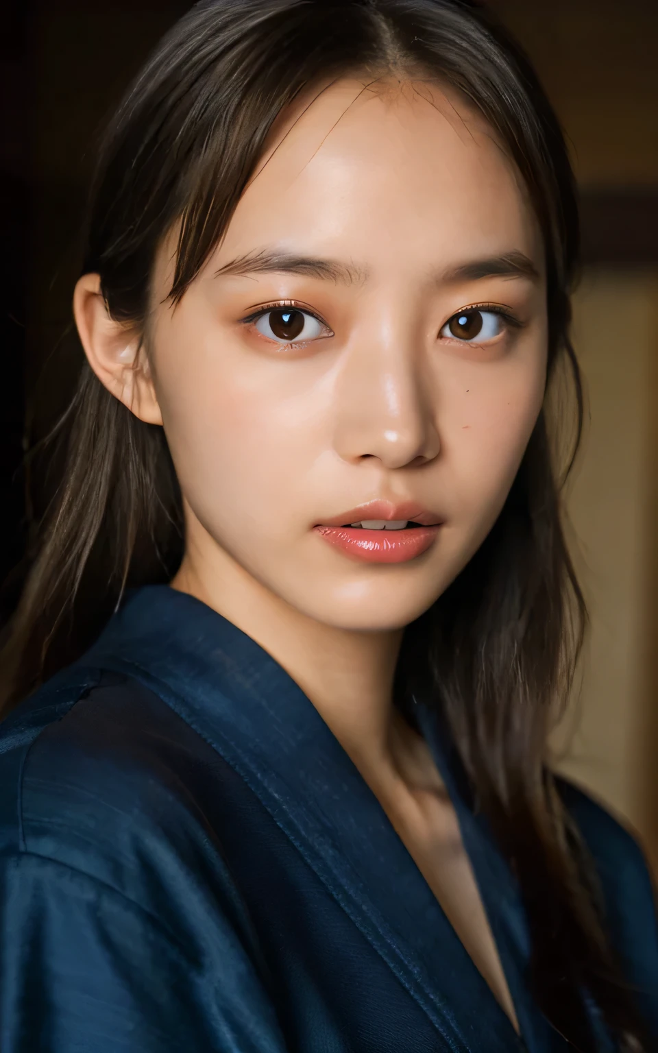 ((Highest quality, 8K, masterpiece: 1.3)), Sharp focus: 1.2, Beautiful woman with perfect figure: 1.4, (kimono), Highly detailed face and skin texture, Beautiful Eyes, (lips), Dark brown hair, Cowboy Shot,赤いkimono