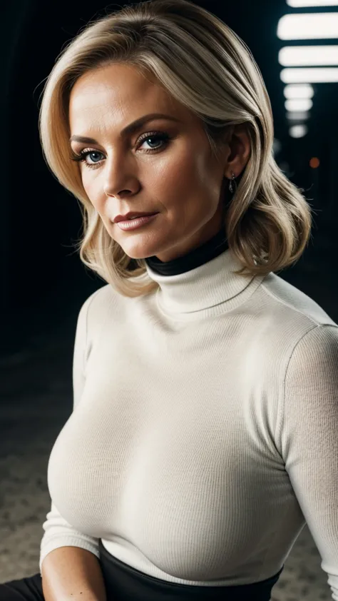 ,,,,,,looking 60 years old, beautiful and seductive curvy white milf ,,,,,,,,,, colorized portrait , wearing a black turtleneck,...