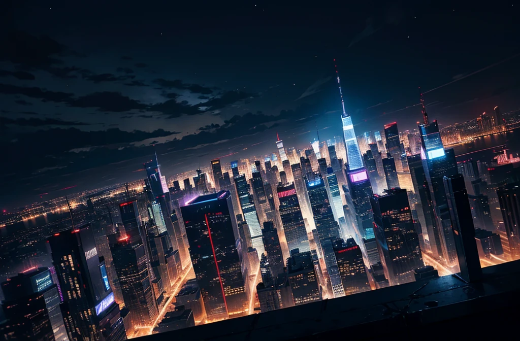 paisaje urbano futurista de Nueva York con estética cyberpunk en la noche, DÍA HORA, hdr, resolución 4k