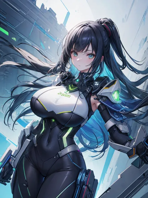 ((Very large breasts))((Highest quality)), ((masterpiece)), (detailed:1.4), 3d, Images of beautiful cyberpunk women,Human Develo...