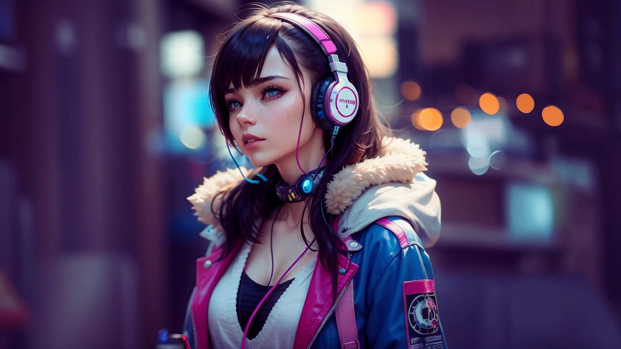 Cyberpunk girl headphone