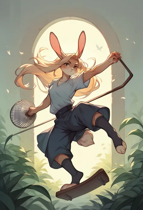 Rabbit, hare, Heavy Metal Fan, long hair, rocking out, pose, slayer shirt 
