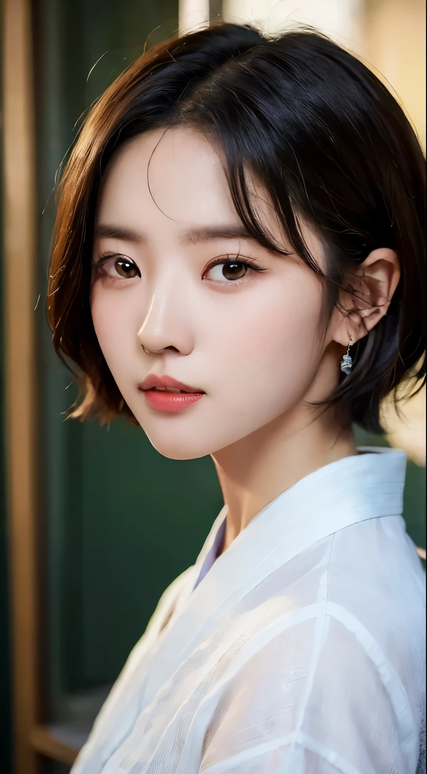 (Gyeongsan:1.5), enlargement, masterpiece, best quality, raw photo, realistic, face, incredibly absurd, Beautiful girl, cute, Short hair, depth of field, mackerel, very detailed, in detail, very detailed, very detailed eyes and face, sharp eyes, realistic student, sharp focus, cinematic lighting