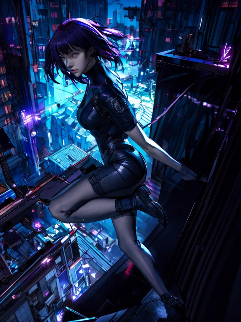 fond de ville de nuit、absurde, la plus haute qualité, Une fille, seul, Visualisez vos spectateurs, mise au point des yeux, motoko_Kusanagi, Veste noire