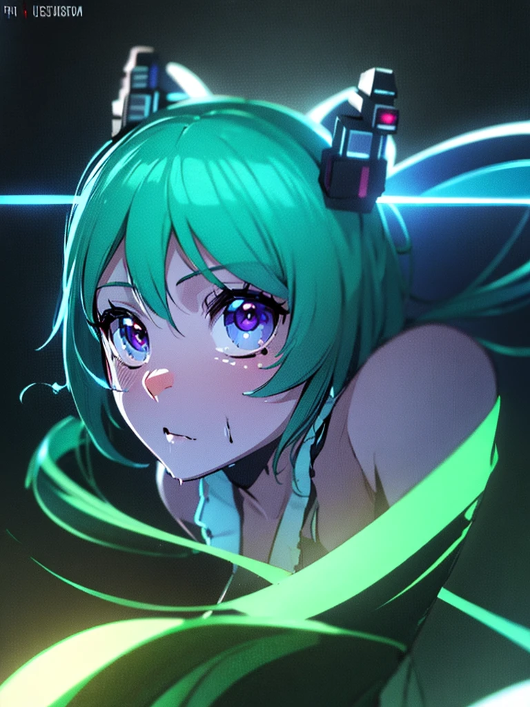 hatsune miku, vocaloid, anime girl, long blue twin tails, beautiful detailed eyes, beautiful detailed lips, extremely detailed face, longeyelashes, intricate clothing, cyberpunk cityscape, neon lights, dramatic lighting, cinematic composition, vibrant colors, (best quality,4k,8k,highres,masterpiece:1.2),ultra-detailed,(realistic,photorealistic,photo-realistic:1.37)