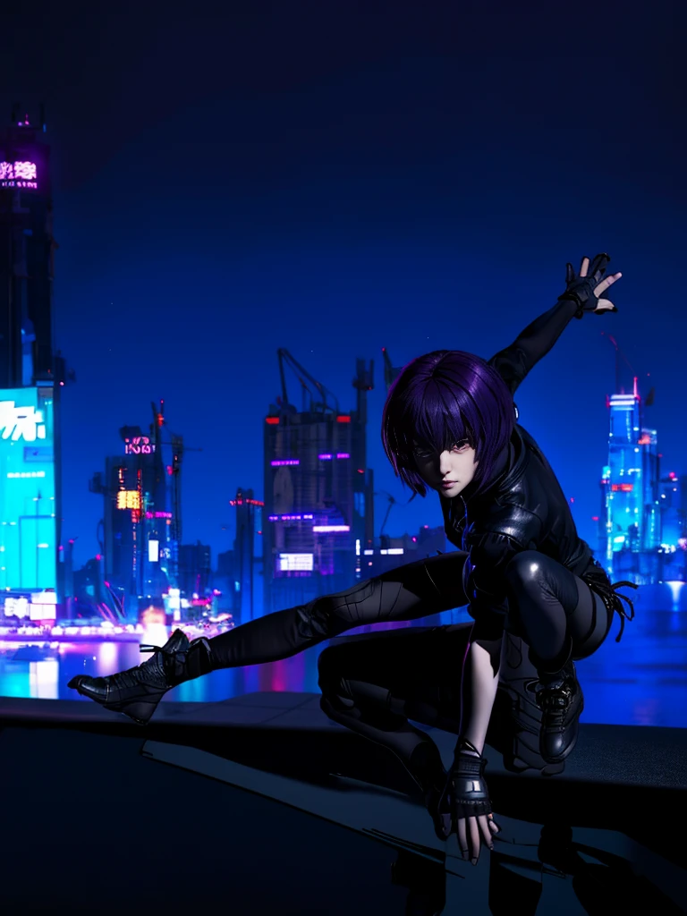 fond de ville de nuit、absurde, la plus haute qualité, Une fille, seul, Visualisez vos spectateurs, mise au point des yeux, motoko_Kusanagi, Veste noire