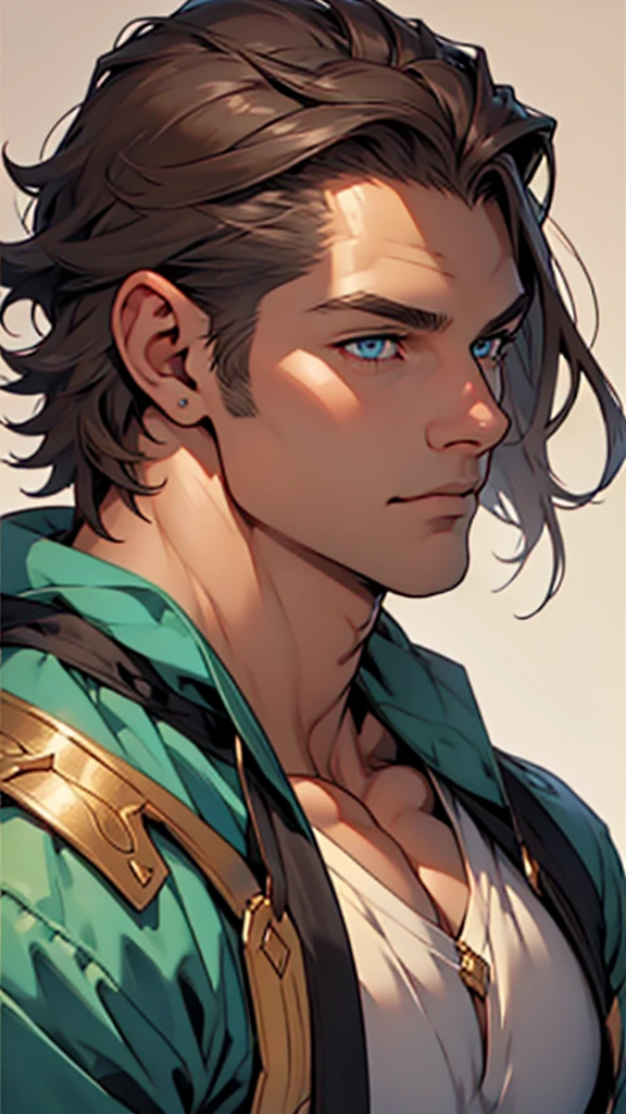 32k, high quality , Detailed face , Detailed eyes, muscle , Short Hair ,Medieval Fantasy, 傷だらけのmuscle質な男の戦士, One person