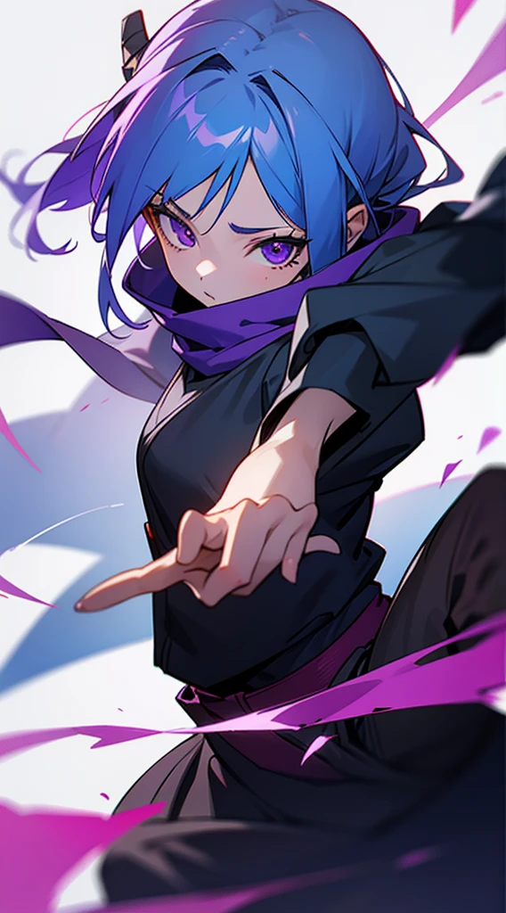 19-year old female shinobi blue hair and purple eyes