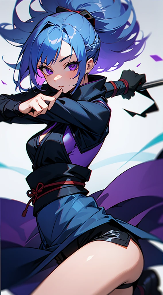 19-year old female shinobi blue hair and purple eyes