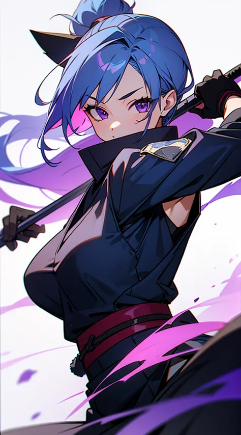 19-year old female shinobi blue hair and purple eyes